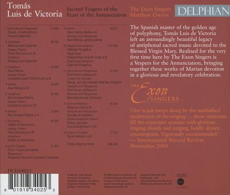 Second Vespers Of The Feast Of The Annunciation - CD Audio di Tomas Luis De Victoria - 2