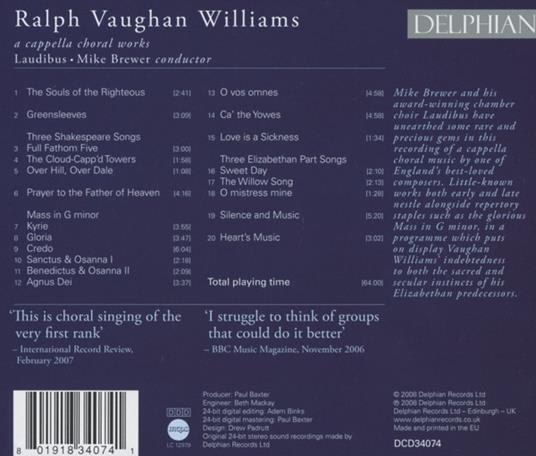 A Cappella Choral Works - CD Audio di Ralph Vaughan Williams - 2