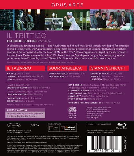 Giacomo Puccini. Il trittico: Il Tabarro, Suor Angelica,Gianni Schicchi (Blu-ray) - Blu-ray di Giacomo Puccini,Lucio Gallo,Anna Larsson,Eva-Maria Westbroek,Ermonela Jaho - 2