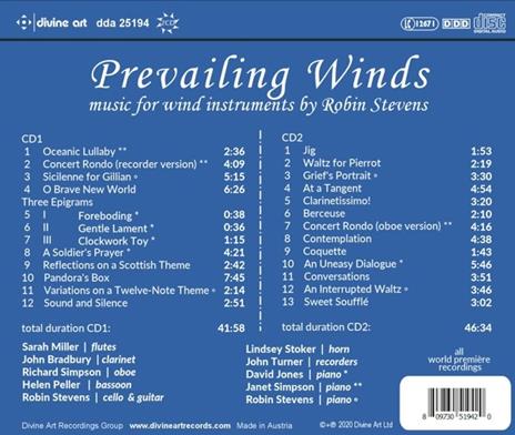 Prevailing Winds (2 Cd) - CD Audio di Robin Stevens - 2