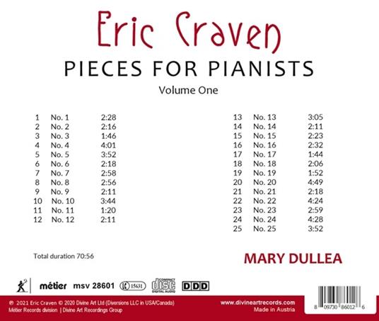 Pieces for Pianists vol.1 - CD Audio di Eric Craven - 2