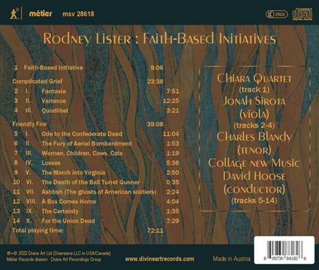 Lister. Faith-Based Initiatives - CD Audio di Charles - Jonah Sirota - Chiara Quartet Blandy - 2