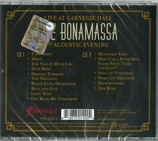 Live at Carnegie Hall. An Acoustic Evening (Jewel Case) - CD Audio di Joe Bonamassa - 2