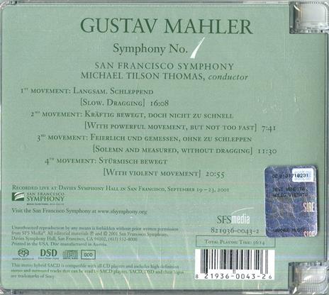 Sinfonia n.1 - SuperAudio CD ibrido di Gustav Mahler,Michael Tilson Thomas,San Francisco Symphony Orchestra - 2