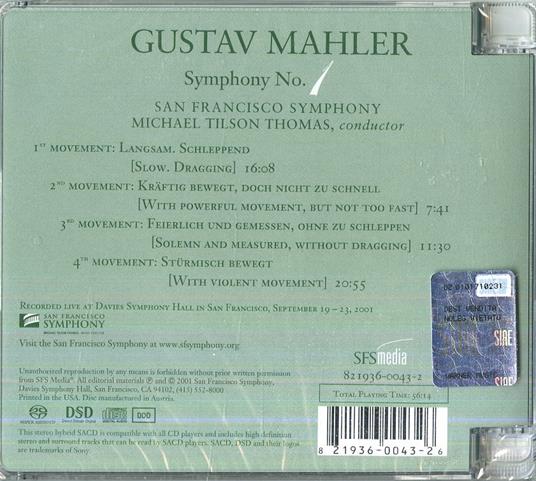 Sinfonia n.1 - SuperAudio CD ibrido di Gustav Mahler,Michael Tilson Thomas,San Francisco Symphony Orchestra - 2