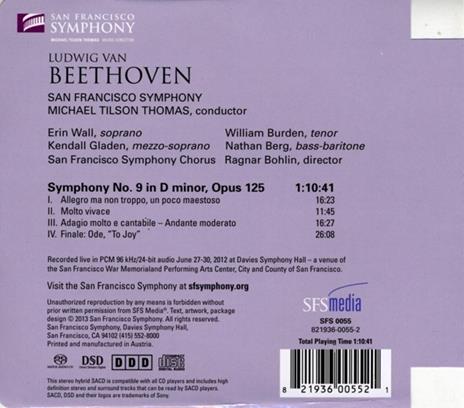 Sinfonia n.9 - SuperAudio CD ibrido di Ludwig van Beethoven,Michael Tilson Thomas,San Francisco Symphony Orchestra - 2