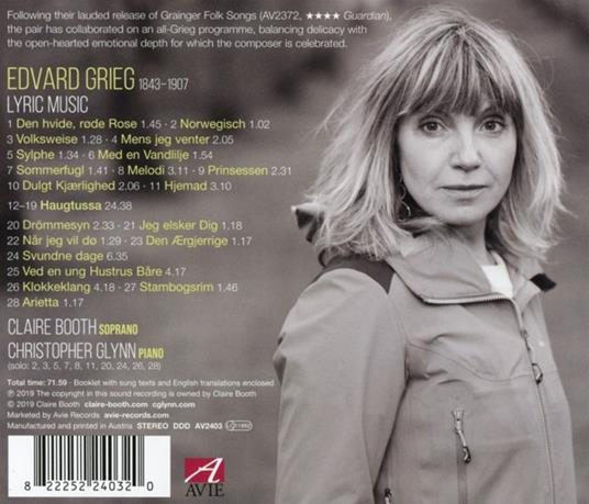 Lyric Music - CD Audio di Edvard Grieg,Christopher Glynn,Claire Booth - 2