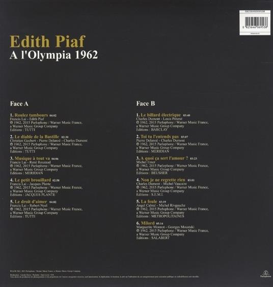 A L'olympia 1962 - Vinile LP di Edith Piaf