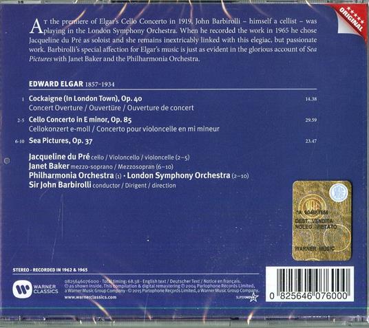 Concerto per violoncello - Sea Pictures - CD Audio di Edward Elgar,Jacqueline du Pré,Sir John Barbirolli,London Symphony Orchestra - 2