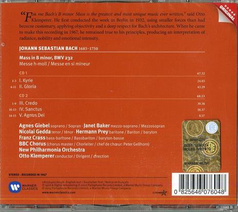 Messa in Si minore - CD Audio di Johann Sebastian Bach,Nicolai Gedda,Otto Klemperer,New Philharmonia Orchestra - 2