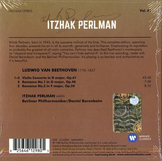 Concerto per violino - Romanze (Perlman Edition 2015) - CD Audio di Ludwig van Beethoven,Itzhak Perlman,Berliner Philharmoniker,Daniel Barenboim - 2