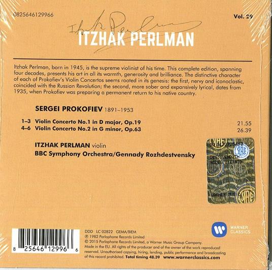 Concerti per due violini (Perlman Edition 2015) - CD Audio di Sergei Prokofiev,Itzhak Perlman,BBC Symphony Orchestra,Gennadi Rozhdestvensky - 2