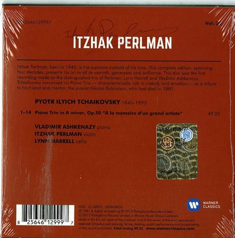 Trio con pianoforte in La minore op.50 (Perlman Edition 2015) - CD Audio di Pyotr Ilyich Tchaikovsky,Itzhak Perlman,Vladimir Ashkenazy,Lynn Harrell - 2