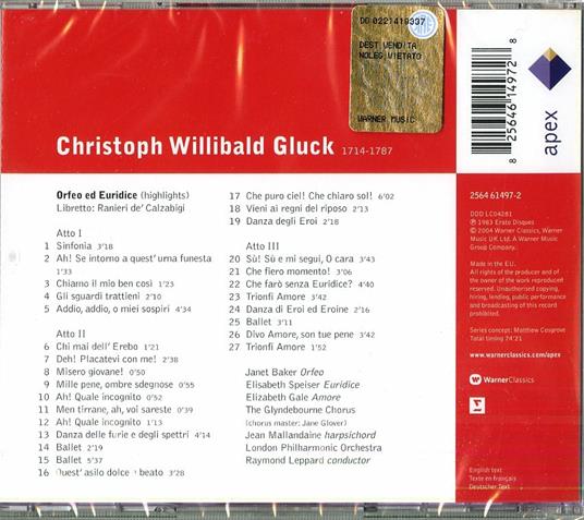 Orfeo ed Euridice (Selezione) - CD Audio di Christoph Willibald Gluck,Dame Janet Baker,London Philharmonic Orchestra,Raymond Leppard - 2