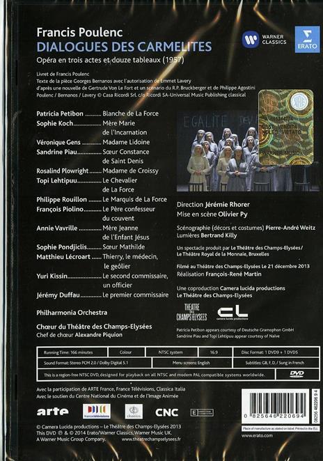 Francis Poulenc. Dialogues des Carmelitanes (2 DVD) - DVD di Francis Poulenc,Patricia Petibon,Sophie Koch,Jérémie Rhorer - 2