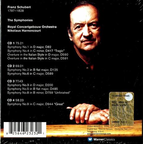 Sinfonie complete - 2 Ouvertures in stile italiano - CD Audio di Franz Schubert,Nikolaus Harnoncourt,Royal Concertgebouw Orchestra - 2
