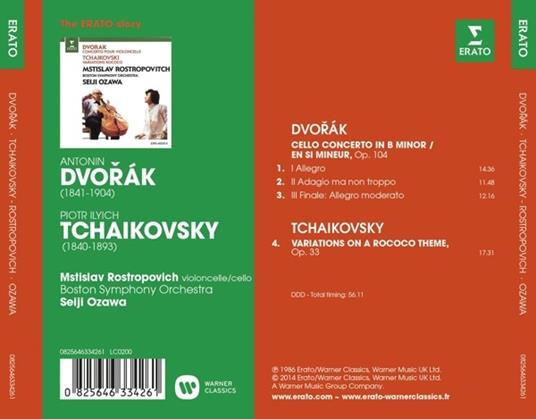 Concerto per violoncello / Variazioni rococò - CD Audio di Antonin Dvorak,Pyotr Ilyich Tchaikovsky,Mstislav Rostropovich,Seiji Ozawa,Boston Symphony Orchestra - 2