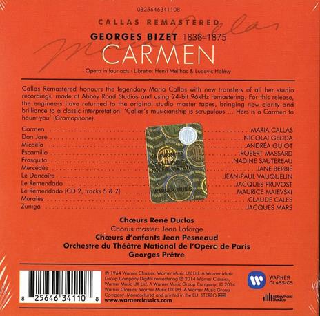 Carmen (Callas 2014 Edition) - CD Audio di Georges Bizet,Maria Callas,Nicolai Gedda,Georges Prêtre,Orchestra dell'Opera di Parigi - 2