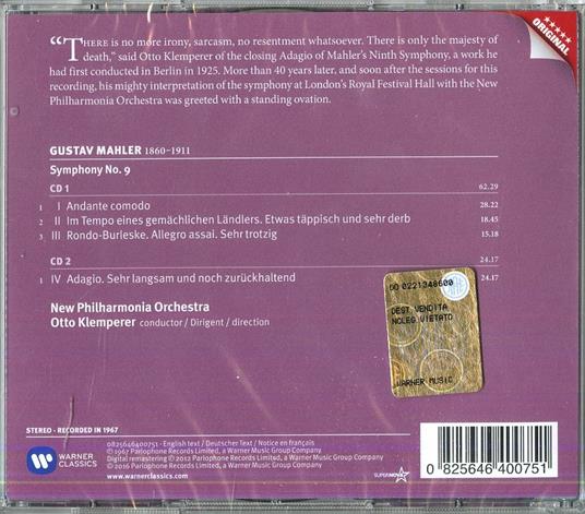 Sinfonia n.9 - CD Audio di Gustav Mahler,Otto Klemperer,New Philharmonia Orchestra - 2