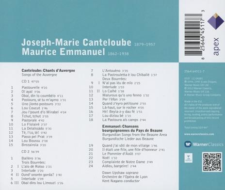 Chants d'Auvergne - Chansons bourguignonnes - CD Audio di Marie-Joseph Canteloube de Malaret,Maurice Emmanuel,Dawn Upshaw,Kent Nagano,Orchestra dell'Opera di Lione - 2