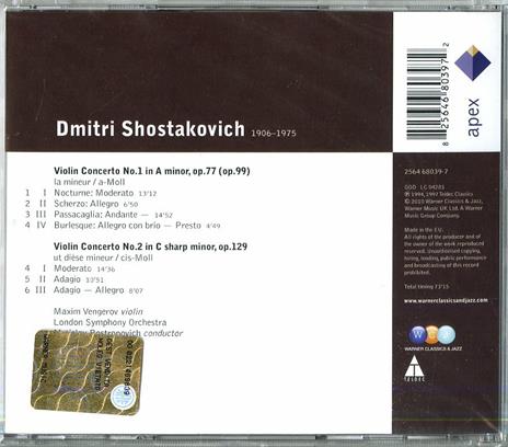 Concerti per violino n.1, n.2 - CD Audio di Dmitri Shostakovich,Mstislav Rostropovich,Maxim Vengerov - 2