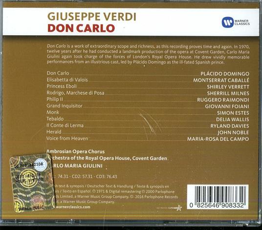 Don Carlo - CD Audio di Montserrat Caballé,Placido Domingo,Giuseppe Verdi,Carlo Maria Giulini,Covent Garden Orchestra - 2