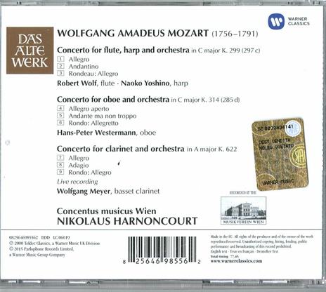 Concerto per clarinetto - Concerto per flauto e arpa - Concerto per oboe - CD Audio di Wolfgang Amadeus Mozart,Nikolaus Harnoncourt,Concentus Musicus Wien - 2