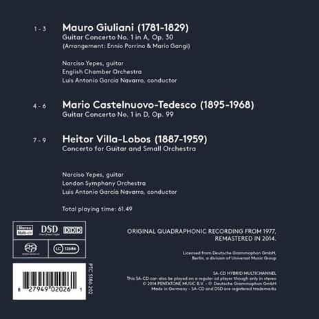 Concerti per chitarra - SuperAudio CD ibrido di Heitor Villa-Lobos,Mario Castelnuovo-Tedesco,Mauro Giuliani,Narciso Yepes,London Symphony Orchestra,English Chamber Orchestra,Luis Antonio García Navarro - 2