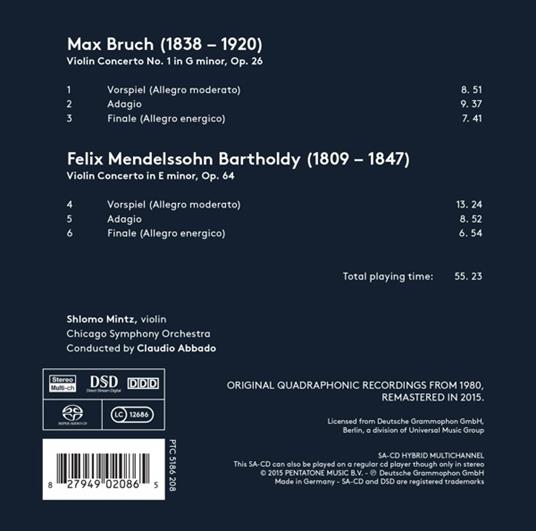 Concerti per violino - SuperAudio CD di Felix Mendelssohn-Bartholdy,Max Bruch,Matthew Shlomowitz,Claudio Abbado - 2