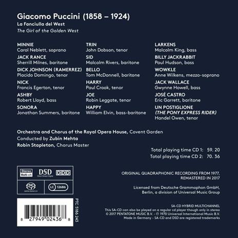 Fanciulla del West - SuperAudio CD ibrido di Placido Domingo,Giacomo Puccini,Zubin Mehta - 2