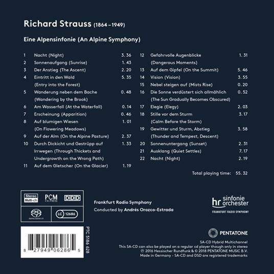Sinfonia delle Alpi op.64 - SuperAudio CD ibrido di Johann Strauss,Radio Symphony Orchestra Francoforte,Andrés Orozco-Estrada - 2