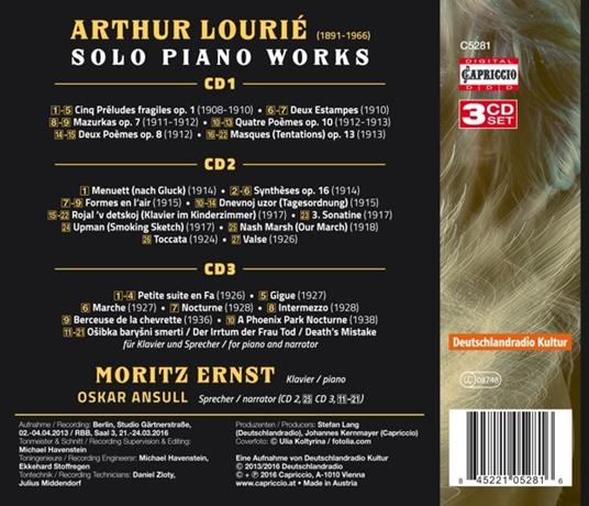 Opere per pianoforte - CD Audio di Arthur Vincent Lourié,Moritz Ernst - 2
