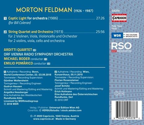 Coptic Light - CD Audio di Morton Feldman - 2