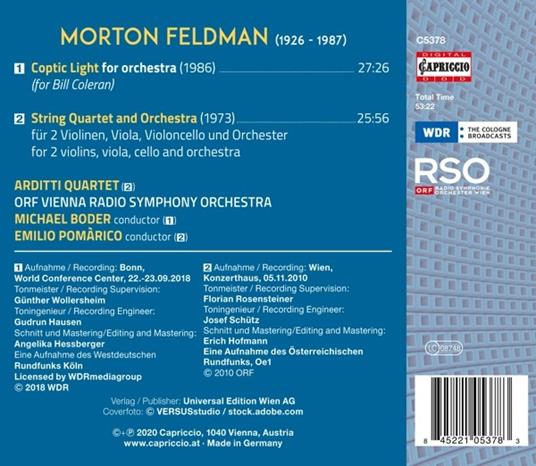 Coptic Light - CD Audio di Morton Feldman - 2