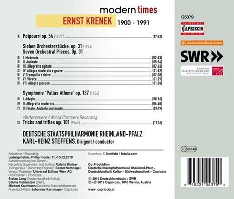 Sinfonia op.137 - CD Audio di Ernst Krenek,Staatsphilharmonie Rheinland-Pfalz - 2