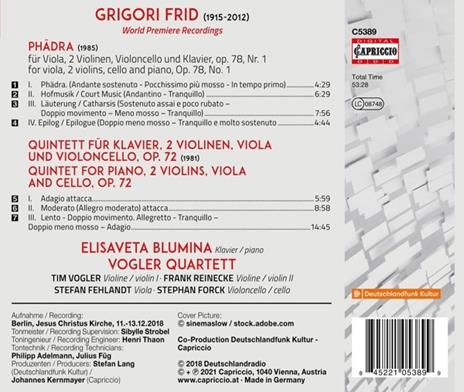 Phädra / Klavierquintett, Op. 72 - CD Audio di Elisaveta Blumina - 2