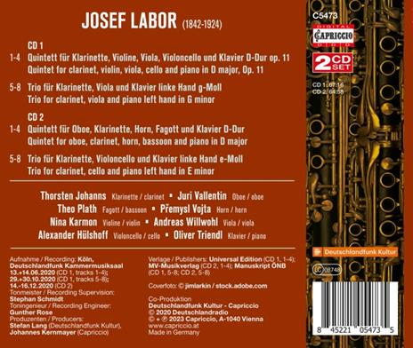 Clarinet Quintet - CD Audio di Josef Labor - 2