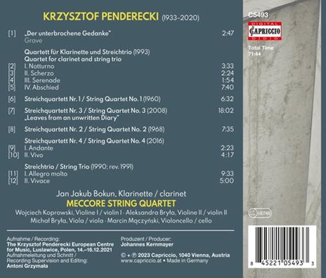 String Quartets - Clarinet Quartet - String Trio - CD Audio di Krzysztof Penderecki - 2