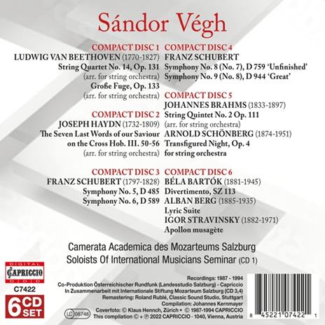Sandor Vegh: Dirigiert Beethoven, Haydn, Schubert, Brahms, Schonberg, Bartok (6 Cd) - CD Audio - 2