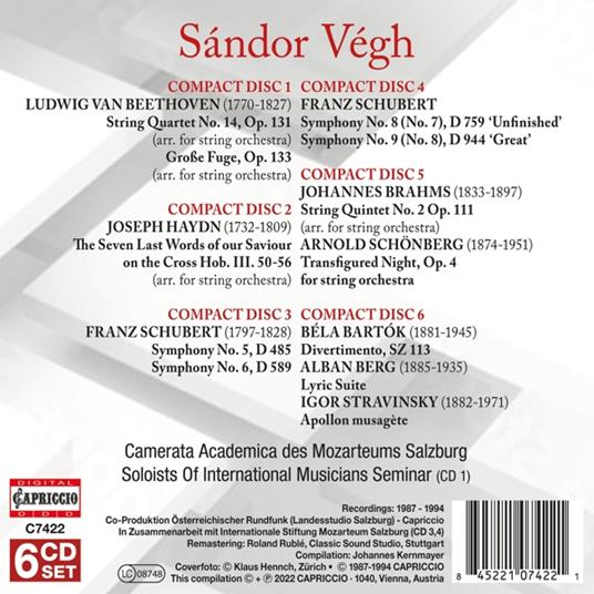 Sandor Vegh: Dirigiert Beethoven, Haydn, Schubert, Brahms, Schonberg, Bartok (6 Cd) - CD Audio - 2