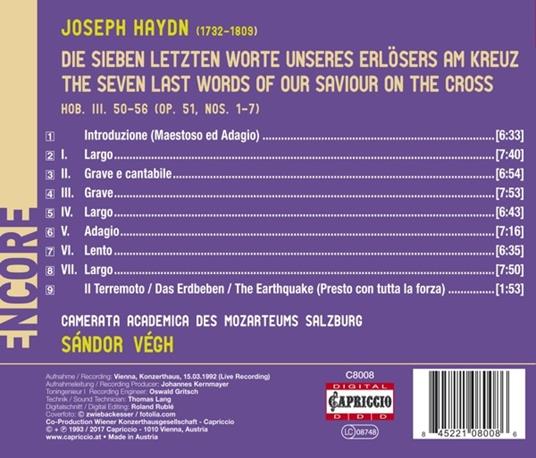 Le ultime sette parole di Cristo sulla Croce - CD Audio di Franz Joseph Haydn,Camerata Academica Salzburg - 2