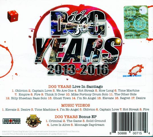 Dog Years. Live in Santiago & Beyond 2013-2016 - CD Audio + DVD + Blu-ray di Winery Dogs - 2