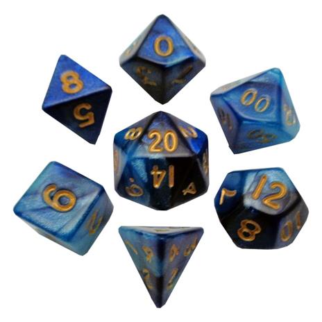 FanRoll - Mini Dice Set - Blue/Light Blue with Gold Numbers (7)