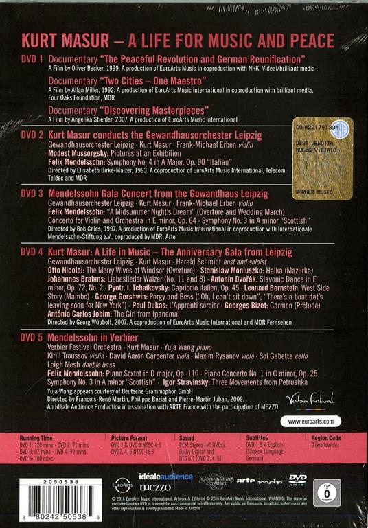 Kurt Masur. A Life For Music and Peace (5 DVD) - DVD di Kurt Masur - 2
