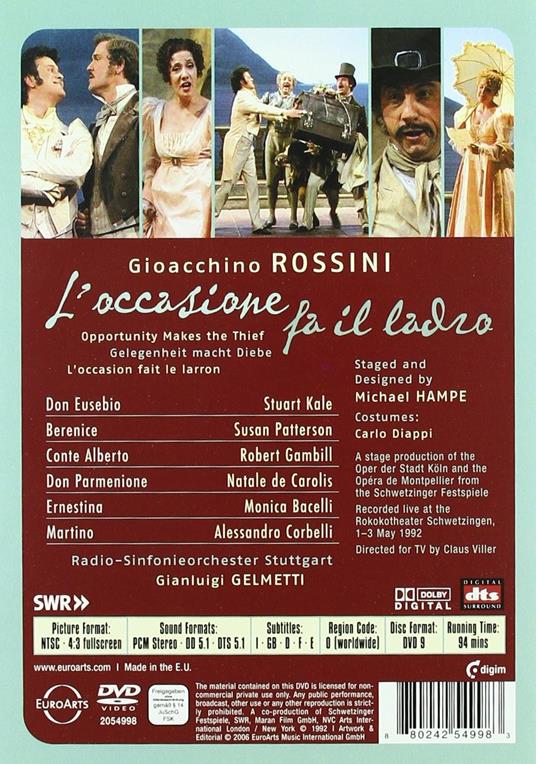 Gioacchino Rossini. L'Occasione fa il Ladro (DVD) - DVD di Gioachino Rossini,Robert Gambill,Susan Patterson,Natale De Carolis,Monica Bacelli - 2