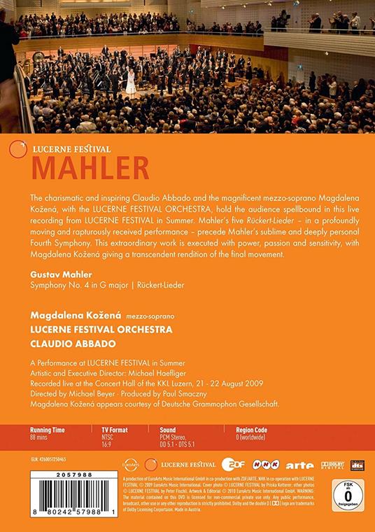 Gustav Mahler. Symphony No. 4 - Rückert Lieder (DVD) - DVD di Gustav Mahler,Claudio Abbado - 2