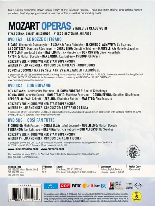 Le nozze di Figaro - Don Giovanni - Così fan tutte (6 DVD) - DVD di Wolfgang Amadeus Mozart,Anna Netrebko,Nikolaus Harnoncourt - 2