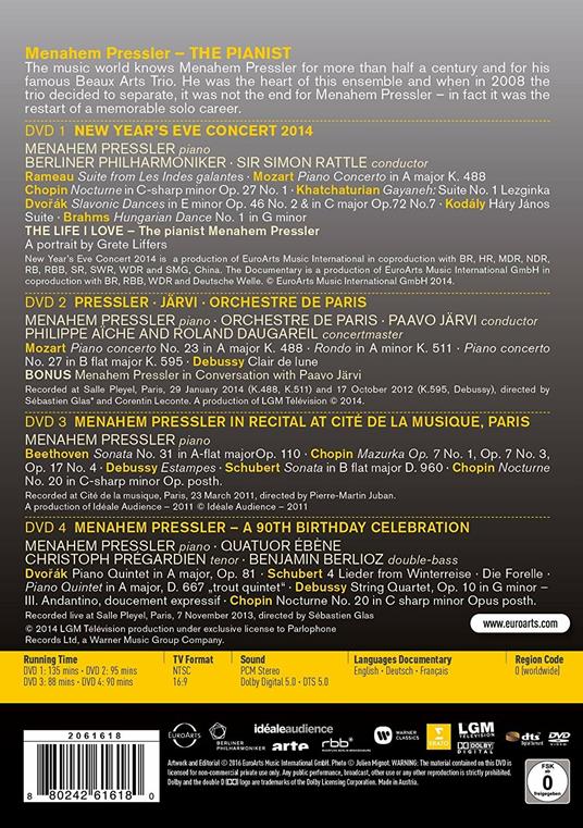 Menahem Pressler. The Pianist (4 DVD) - DVD di Menahem Pressler - 2