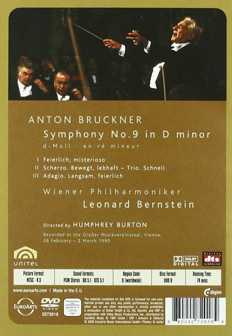 Bruckner. Sinfonia n.9. Leonard Bernstein (DVD) - DVD di Leonard Bernstein,Anton Bruckner,Wiener Philharmoniker - 2