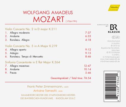 Violin Concertos No.2 & 5 - CD Audio di Wolfgang Amadeus Mozart